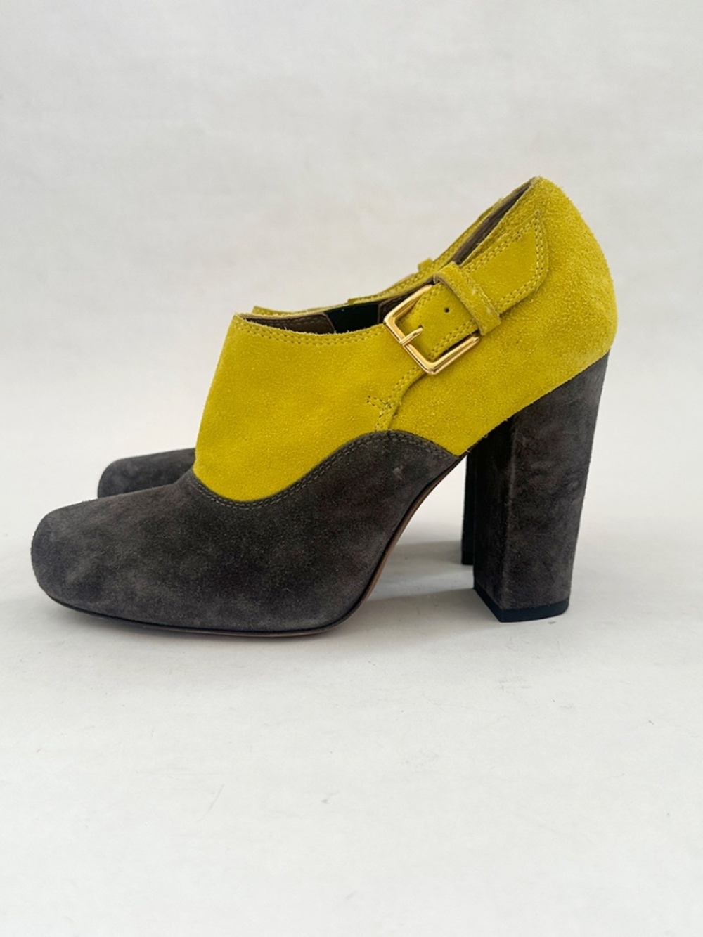 Marni vintage colorblocked yellow suede heels ankle boots 36 6 - Picture 3 of 10